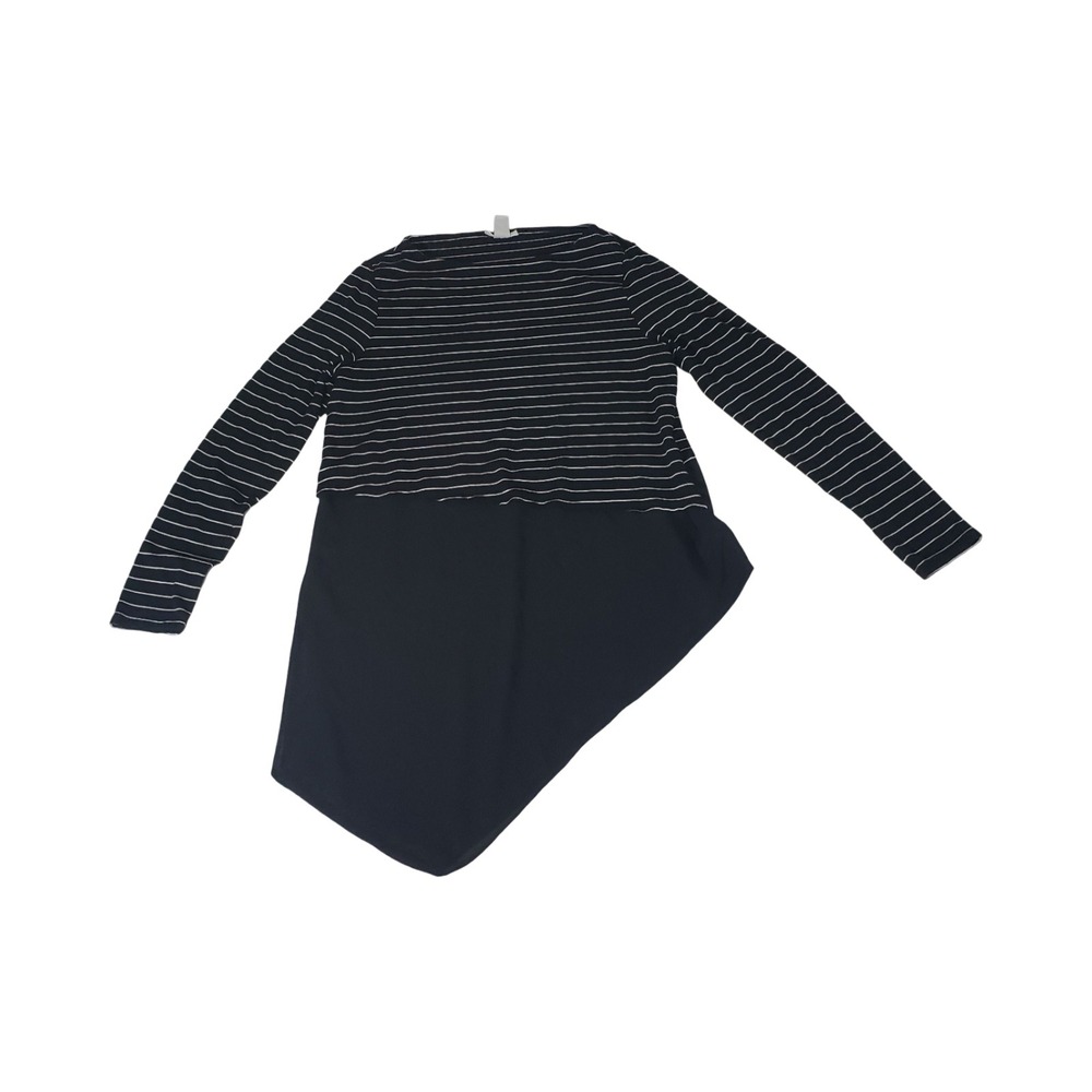 Bar III Womens Black Striped Asymmetric Hem Long Sleeve Tunic Top Large